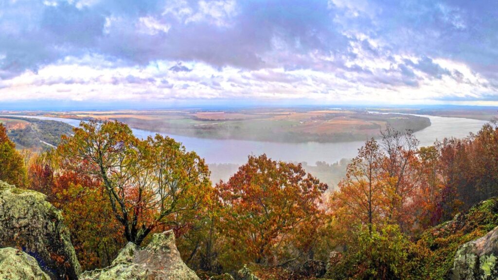 Fall foliage overlooking the water at Petit Jean State Park