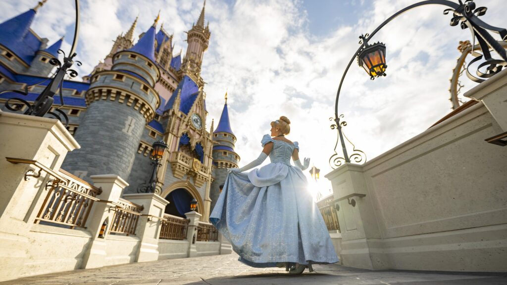 Cinderella walking towards her castle at Magic Kingdom