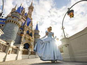 Cinderella walking towards her castle at Magic Kingdom