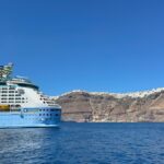 Royal Caribbean's Voyager of the Seas off the island of Santorini in Greece