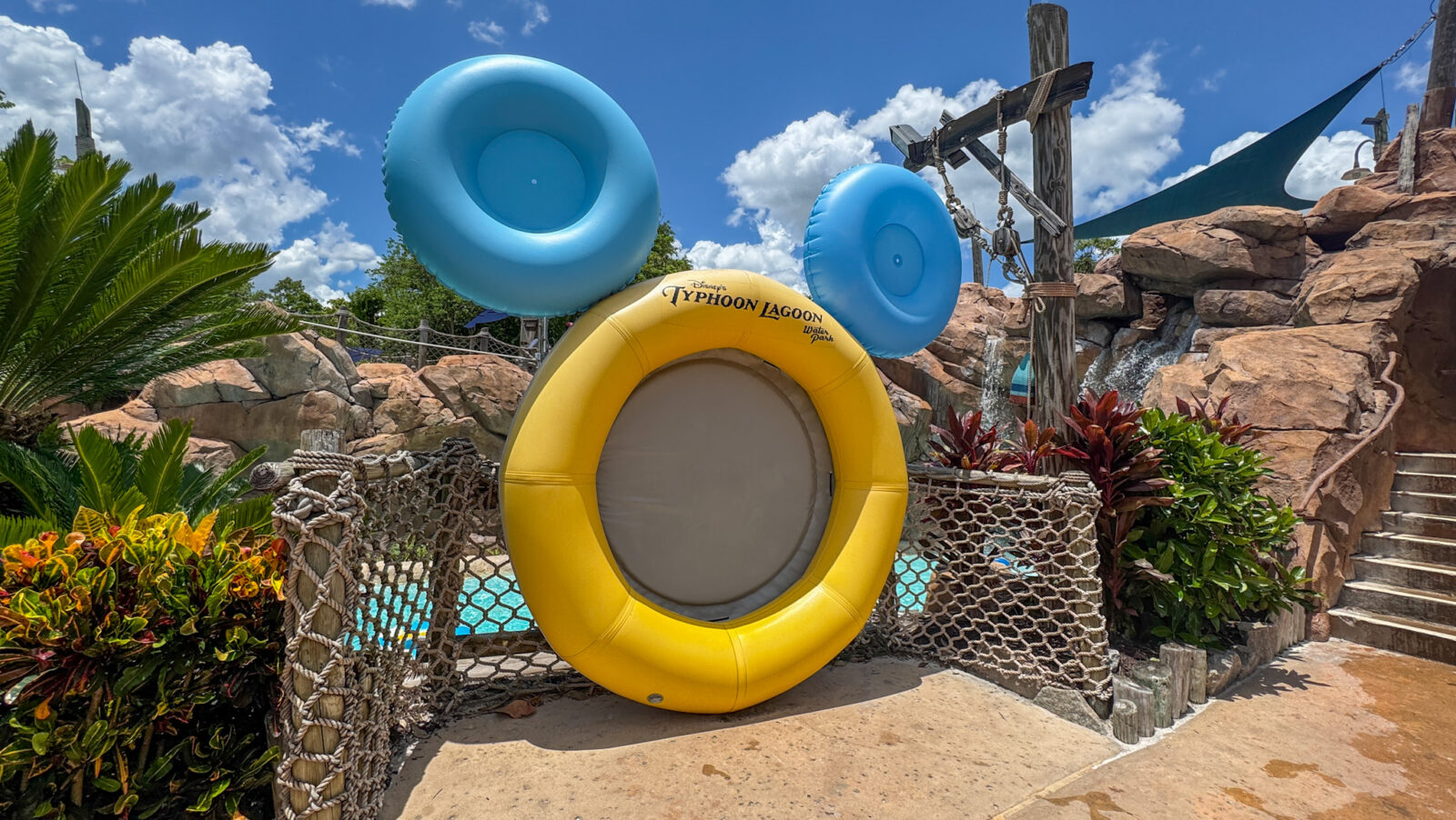 Rafts in the shape of a Mickey Mouse head at Typhoon Lagoon water park at Disney World