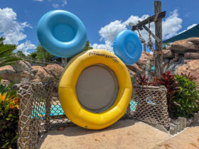 Rafts in the shape of a Mickey Mouse head at Typhoon Lagoon water park at Disney World