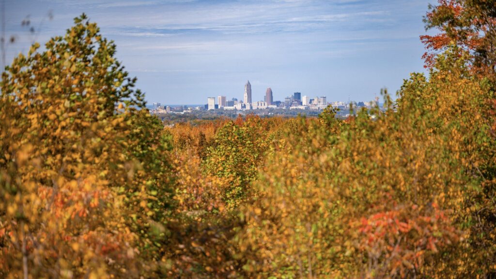View of Cleveland from the West Creek Reservation that is located in The Cleveland Metroparks
