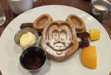 Mickey-shaped waffle on a plate