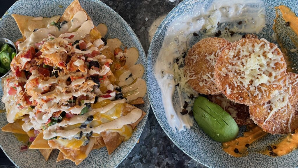 lobster nachos and potato skins from lamplight lounge at Disney California Adventure