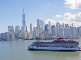 Virgin Voyages' Brilliant Lady sailing past New York City