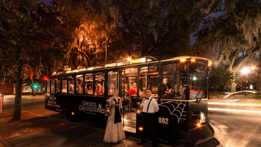 A ghost tour at night in Savannah, GA