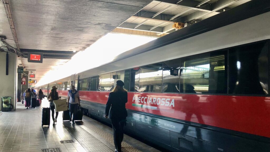 Train sitting in station in Italy