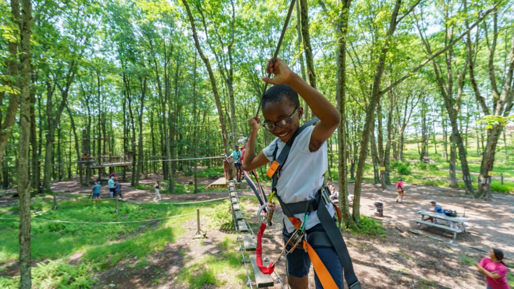 child on Ropes course at Kalahari Resorts in Poconos