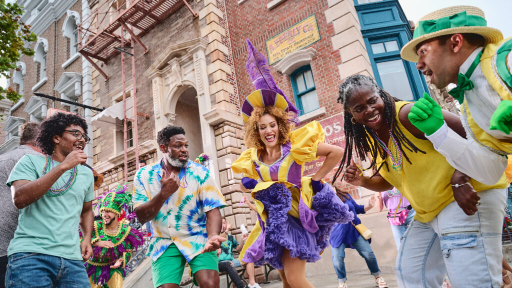 People dancing during Universal Mardi Gras