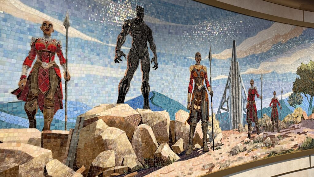 Detail of Wakanda mosaic of Black Panther and Dora Milaje on the Disney Destiny (Photo: Dave Parfitt)
