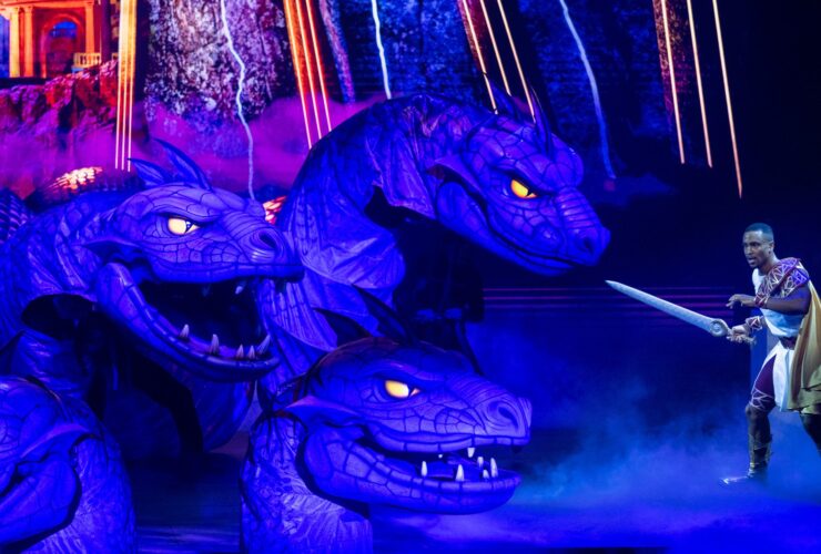 Hercules fighting the hydra during Disney Hercules on Disney Destiny