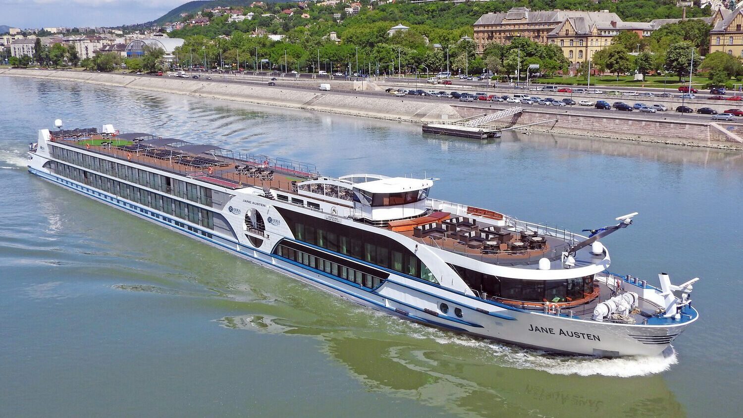 river cruise ship sailing through Europe