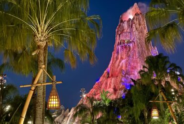 Lit up for night, Krakatau Volcano at Volcano Bay Nights