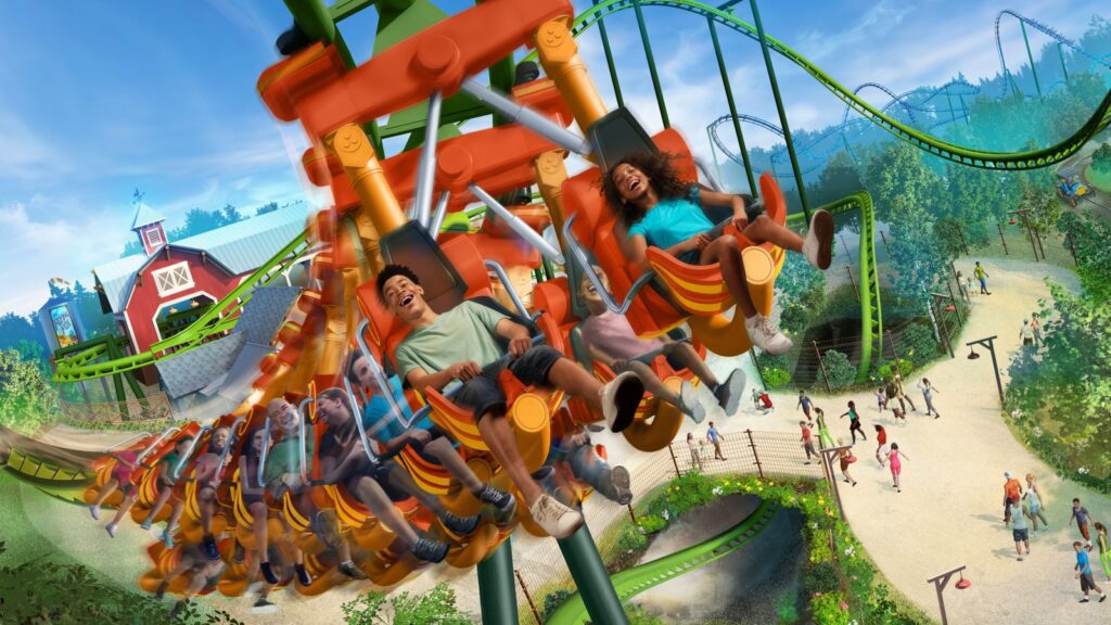 A rendering of the new family-friendly roller coaster Flying Fox coming to Kentucky Kingdom