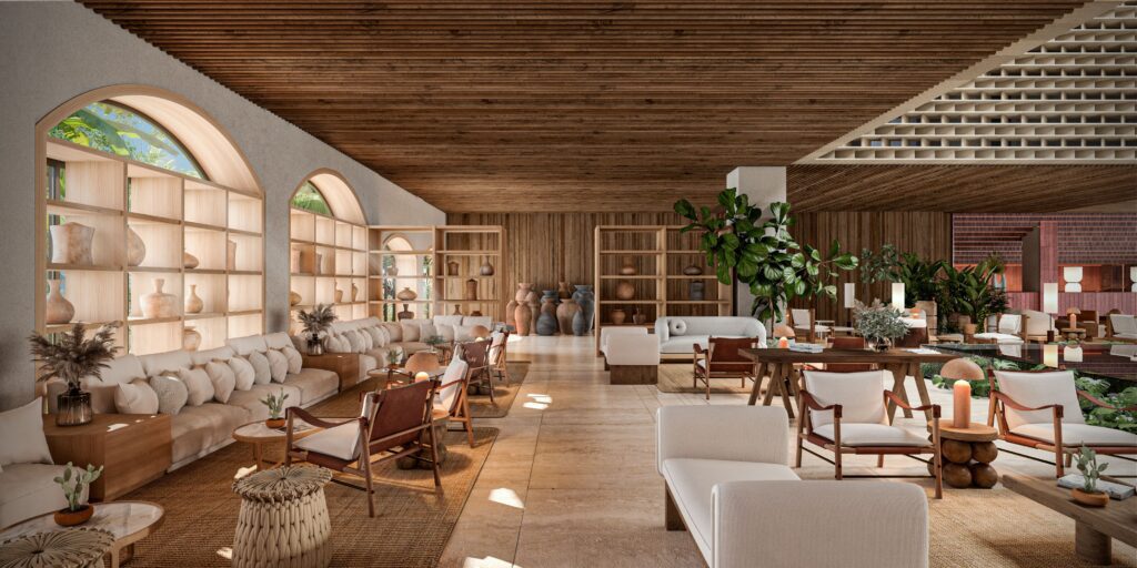 A rendering of the lobby area at Kimpton Tres Rios Riviera Maya