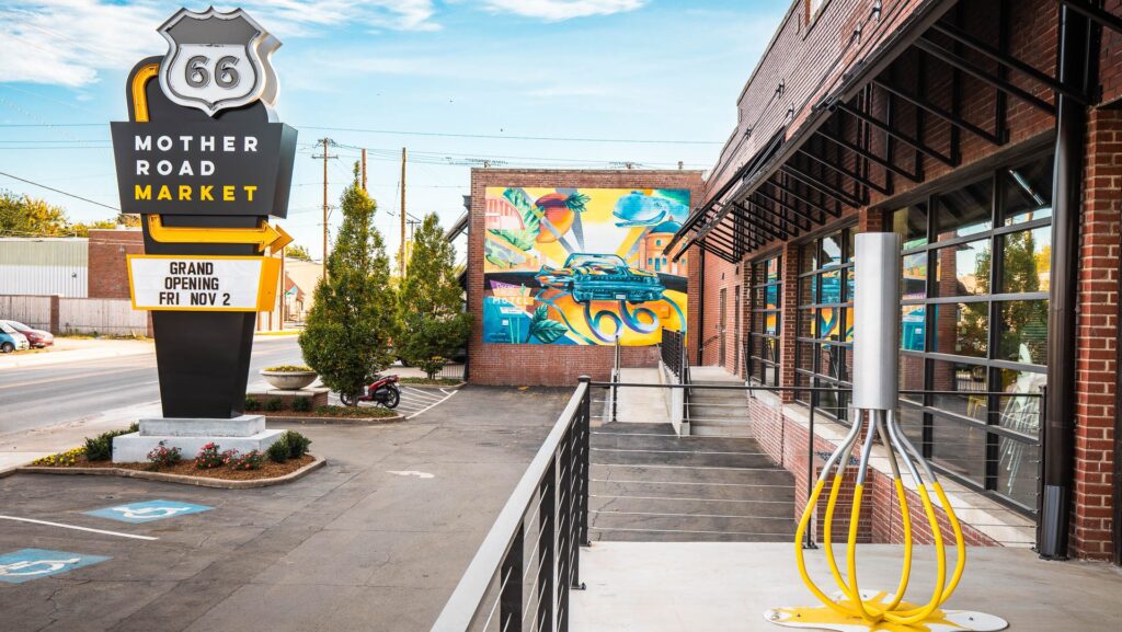 An image of the exterior of the Mother Road Market in Tulsa, OK