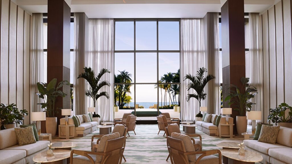 The redone lobby with ocean views at The Ritz-Carlton Key Biscayne, Miami