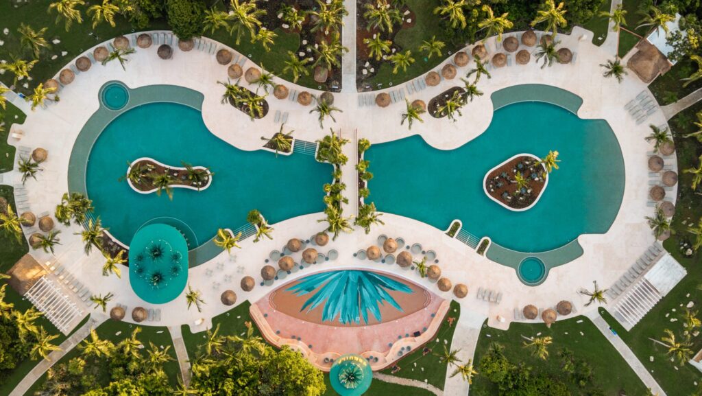 An overhead view of a pool at Bahia Principe Grand Tequila