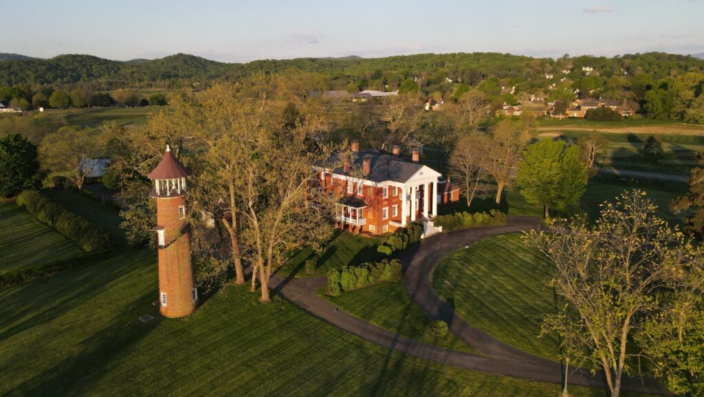 An aerial view of Birdwood Mansion and its surrounds