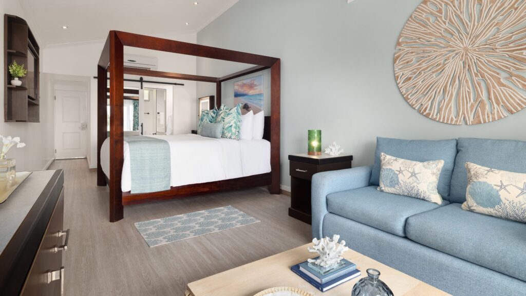 A redone Concierge Junior Suite in the Harmony wing at Coconut Bay Beach Resort & Spa