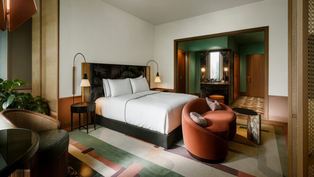 A rendering of a guest room at Fairmont New Orleans