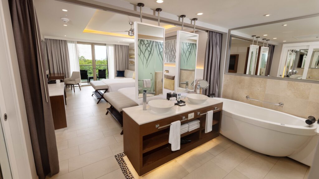 A renovated Luxury Junior Suite at Royalton Riviera Cancun