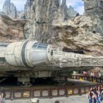 The Millennium Falcon found outside the entrance to Millennium Falcon: Smugglers Run at Star Wars: Galaxy's Edge in Disneyland