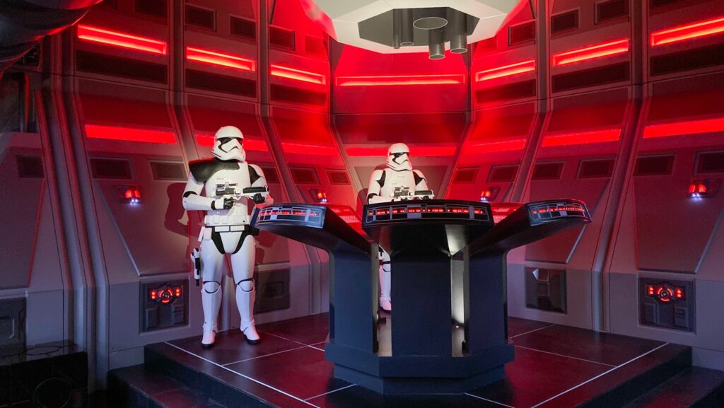 Stormtroopers as seen in the queue for Star Wars: Rise of the Resistance at Disneyland