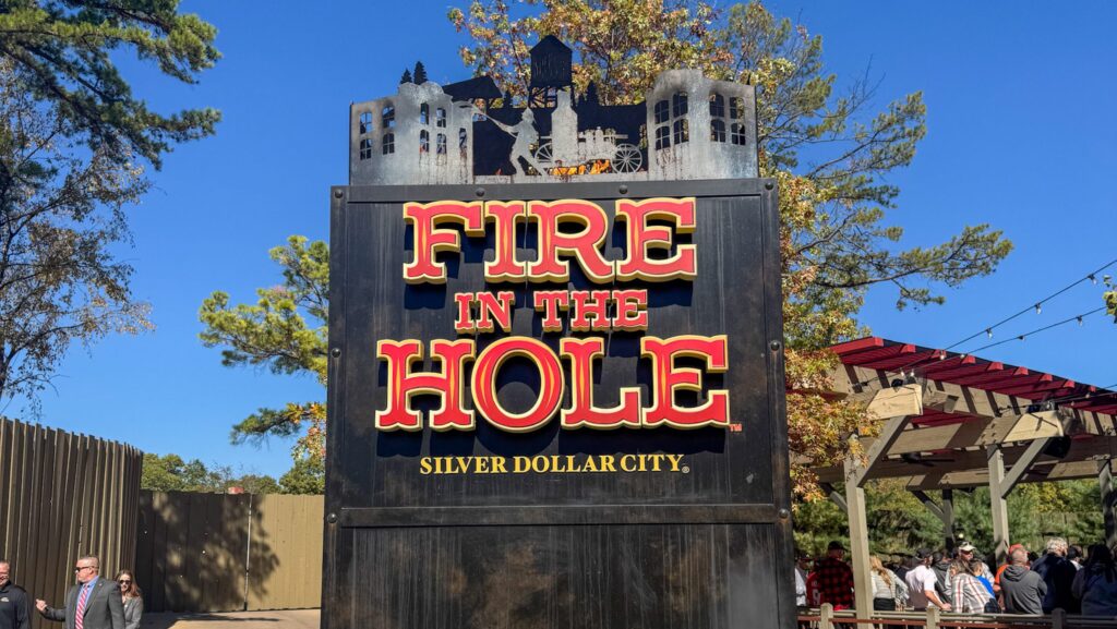 Entrance sign to Fire in the Hole at Silver Dollar City