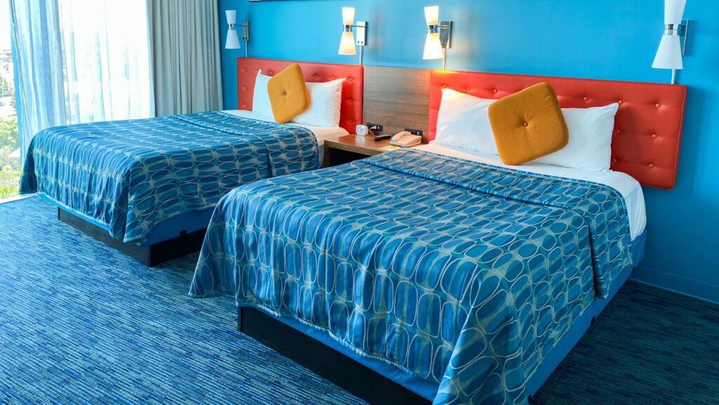 Two beds as seen in a guest room at Cabana Bay in Universal Orlando Resort