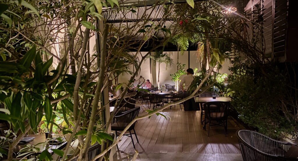 Wilhelmina's restaurant garden at night Aruba