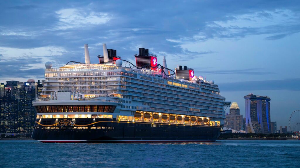 The Disney Adventure cruise ship arrives in Singapore