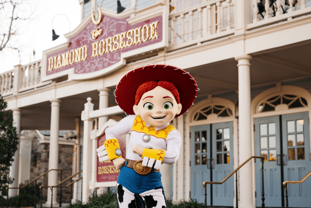 Jessie from 'Toy Story' outside the Diamond Horseshoe at Magic Kingdom