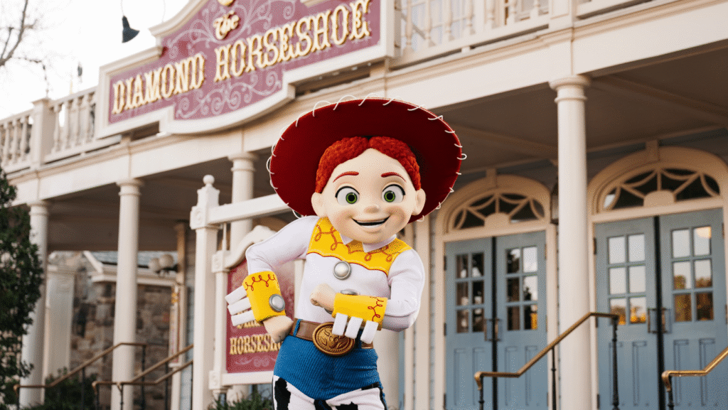 Jessie from 'Toy Story' outside Diamond Horseshoe in Magic Kingdom