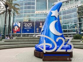 D23 Sorcerer Mickey display outside the Anaheim Convention Center
