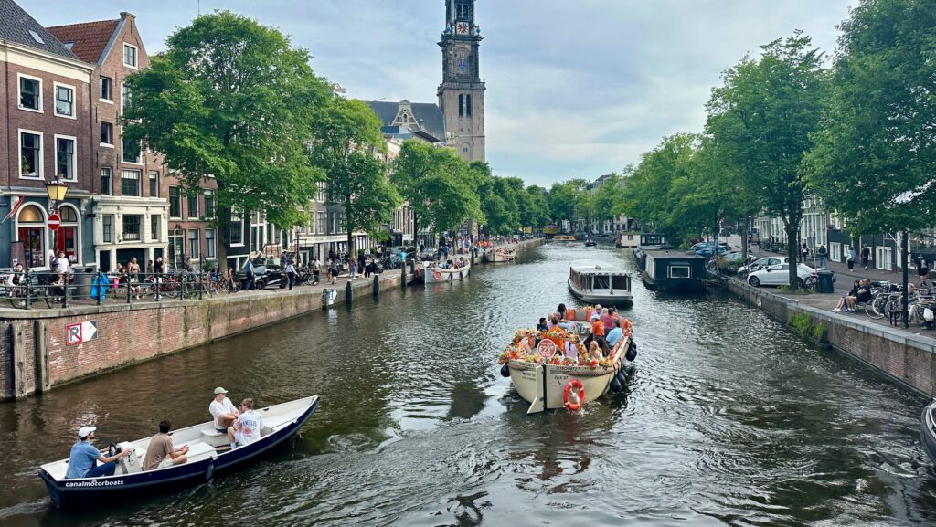 Amsterdam canals with boats