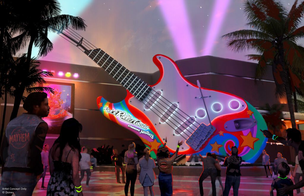 Concept art for Rock 'n' Roller Coaster entrance featuring the Muppets