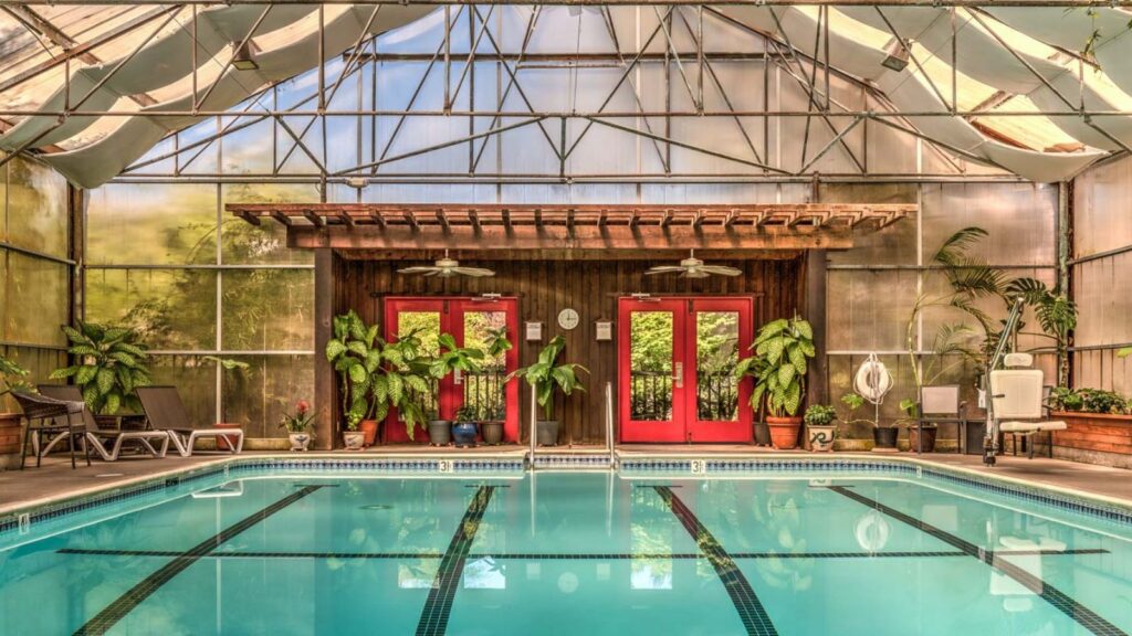 indoor pool at the Stanford Inn in Mendocino