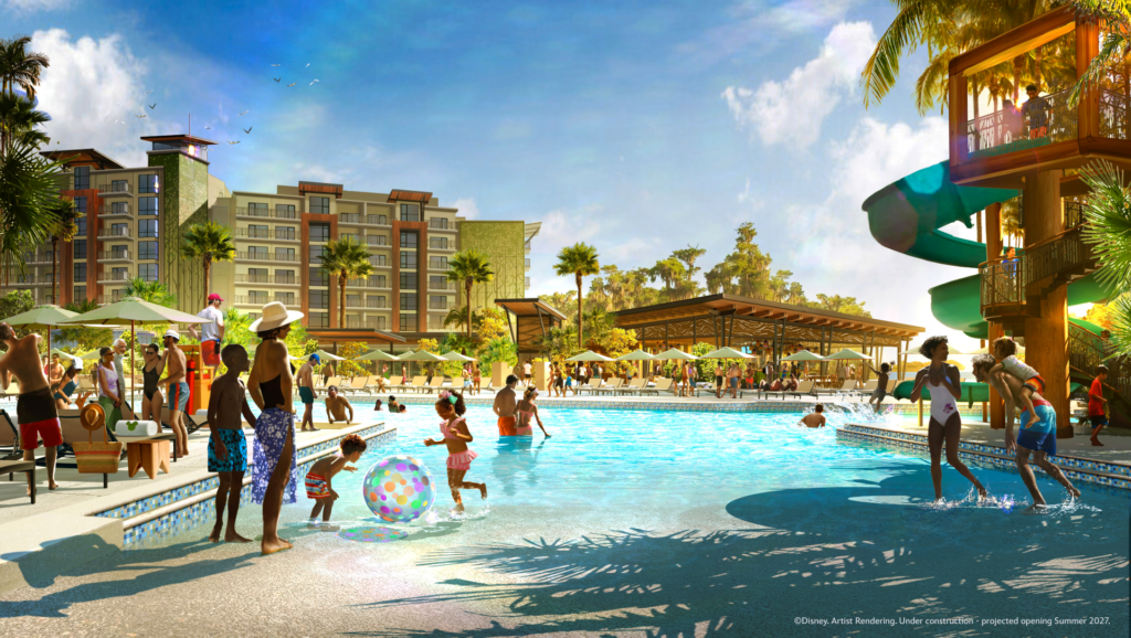 Konsep seni untuk Lakeside Lagoon di Disney Lakeshore Lodge dibuka pada tahun 2027