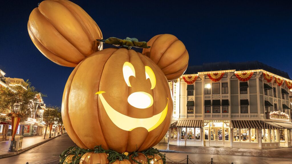 Giant Mickey-shaped pumpkin at Disneyland
