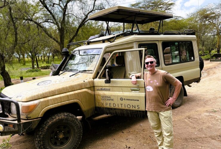 Author at the gates of Lake Nakuru National Park, Kenya (Photo: Dave Parfitt)