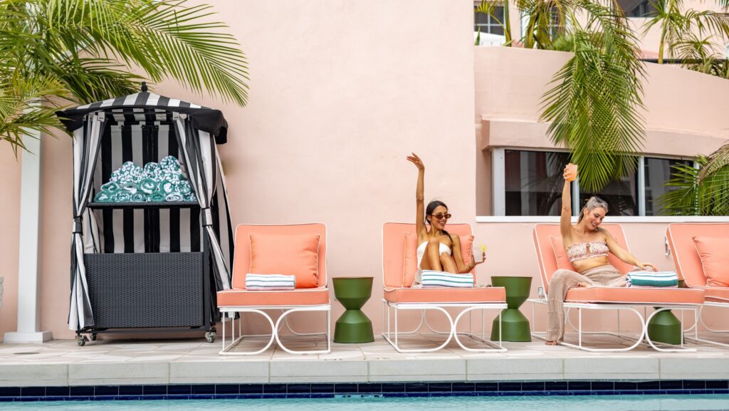 Two girls at a pool in Key West