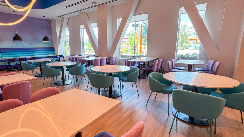 Seating area at Curiosity Cafe at Universal Kids Resort Hotel