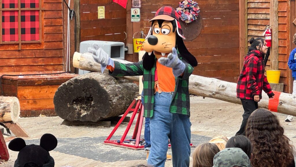 Goofy appearing in Disney Cruise Line-exclusive performance of the Great Alaskan Lumberjack Show in Ketchikan, Alaska