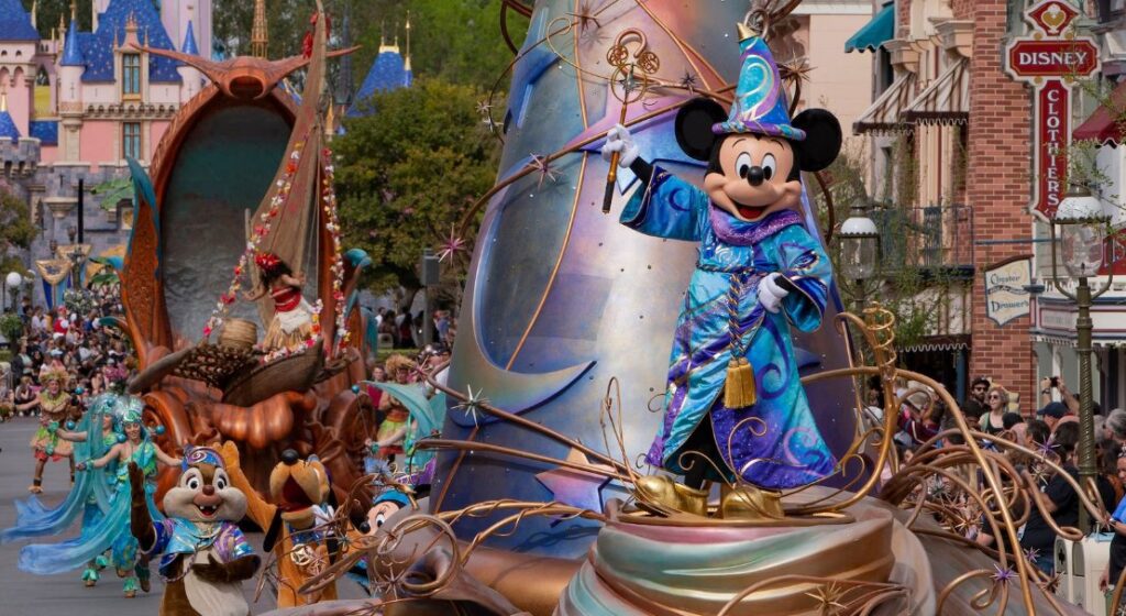 Mickey Mouse in the "Magic Happens" parade at Disneyland