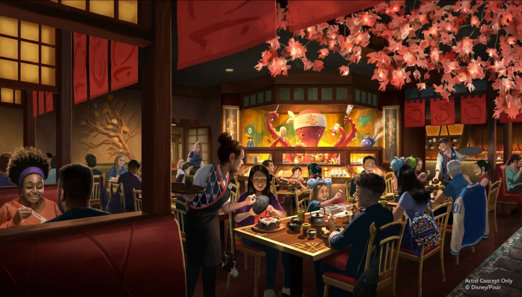 Concept art for Harryhausen's restaurant in Monstropolis coming to Walt Disney World