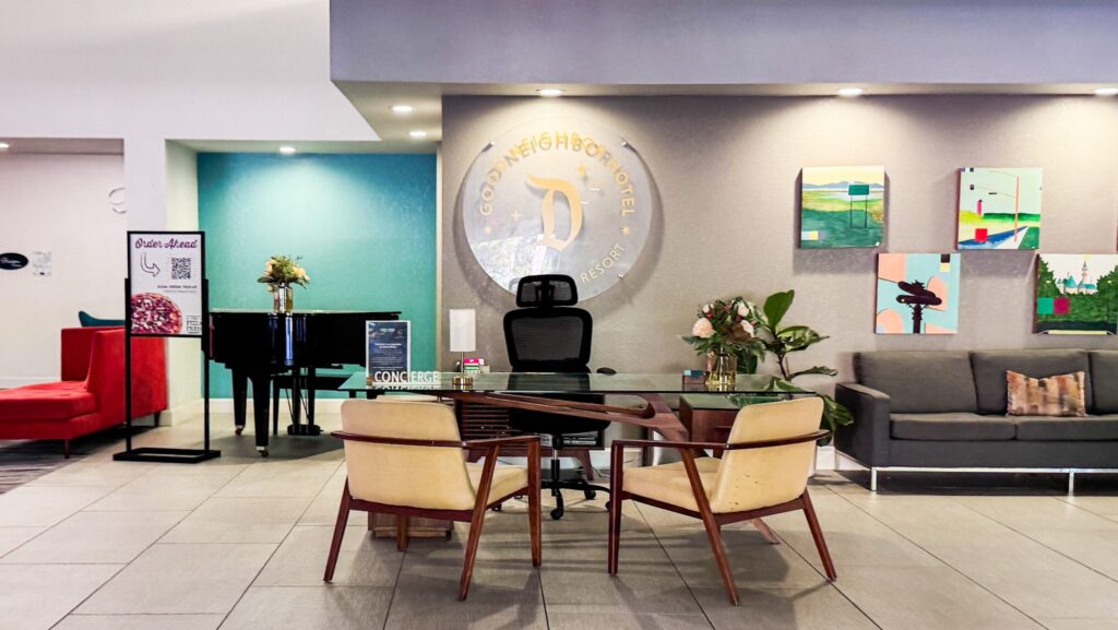 Lobby area of The Anaheim Hotel in Anaheim, California