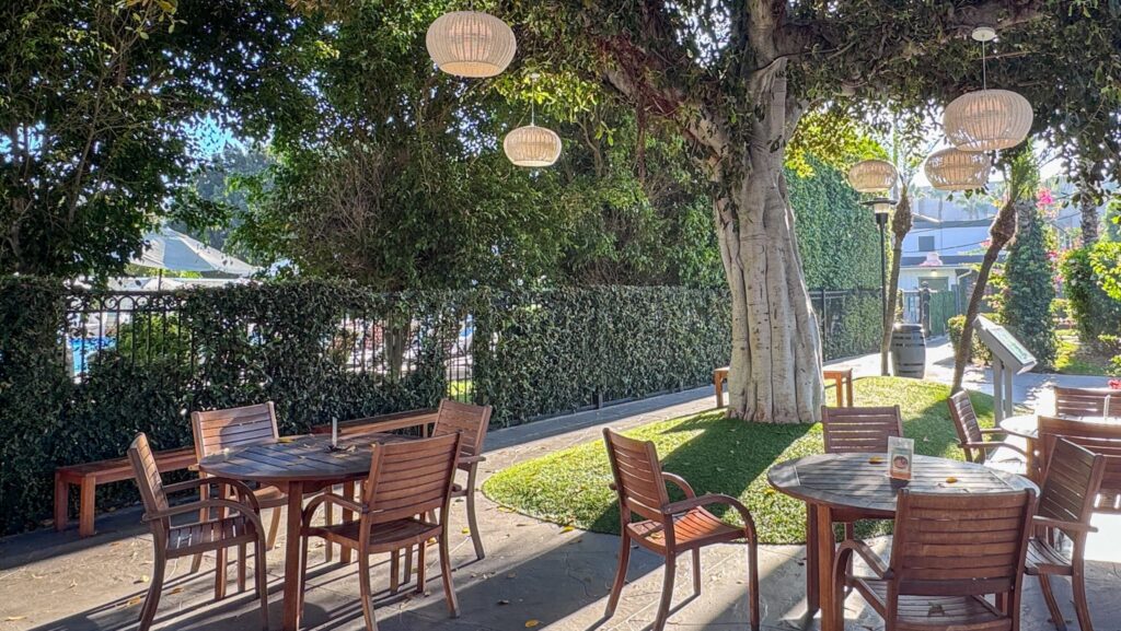 Outdoor seating area at The Anaheim Hotel in Anaheim, California