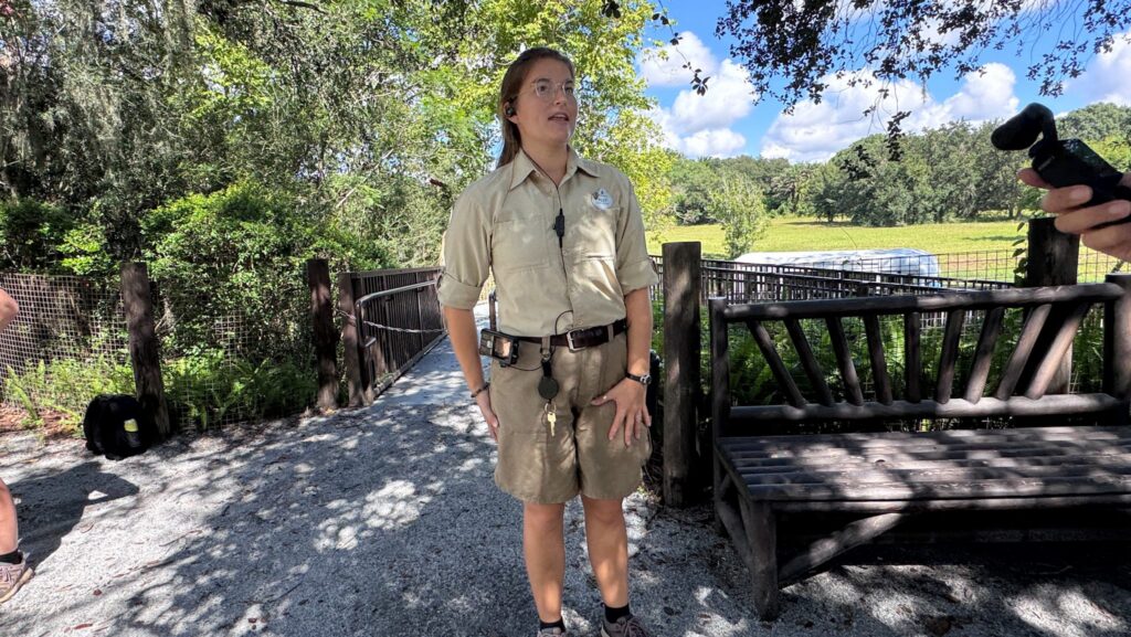 Riley, a Cast Member at Disney's Animal Kingdom, leads the Caring For Giants tour at Disney's Animal Kingdom